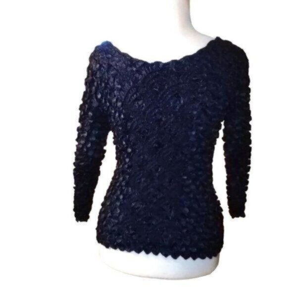 ❌Vintage blue Textured 3/4 Sleeve Stretch Blouse For Women-FITS ALL SIZES - Picture 1 of 3